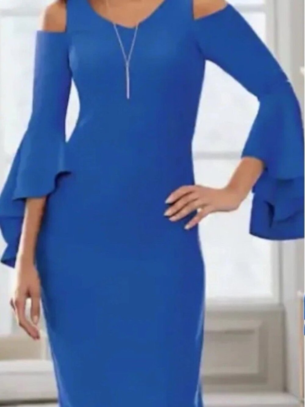 Midnight Velvet blue Cold Shoulder Flutter Sleeve Dress Sz 16